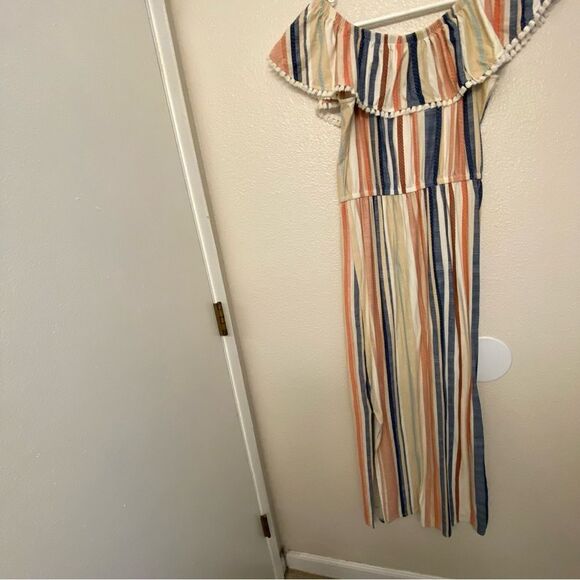 Derek Heart Maxi Striped Slit Side Stripe stretchy off the shoulder ruffle dress - Picture 10 of 13